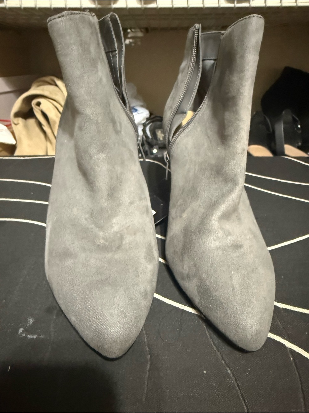 Express Gray Suede Pointed Toe Ankle Booties